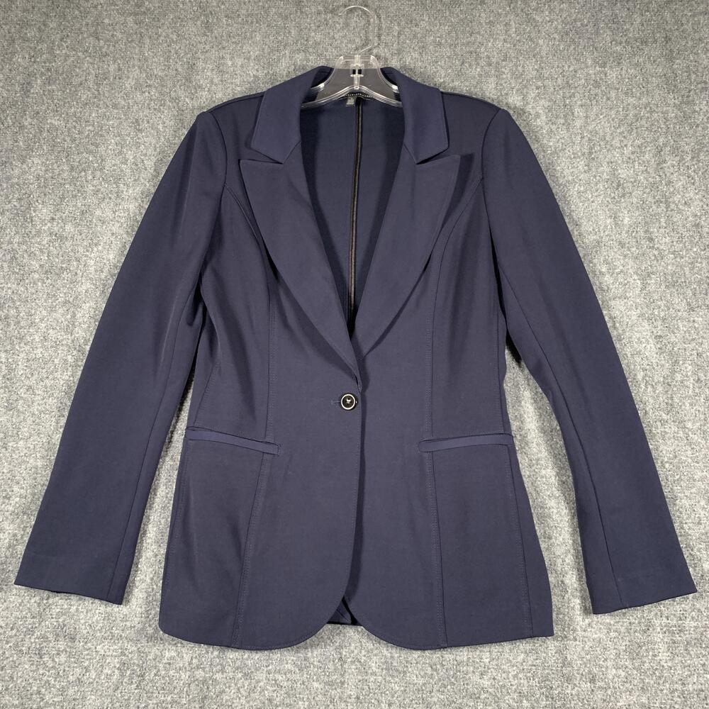 White House Black Market Blazer Womens 4 Navy Blue Stretch One Button Jacket